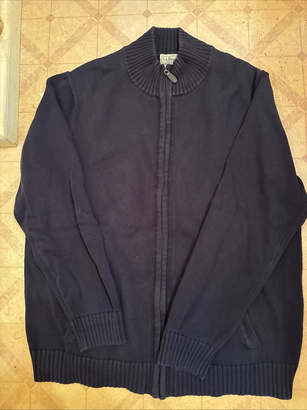 L.L. Bean Men's Navy Full-Zip Ribbed Sweater XL